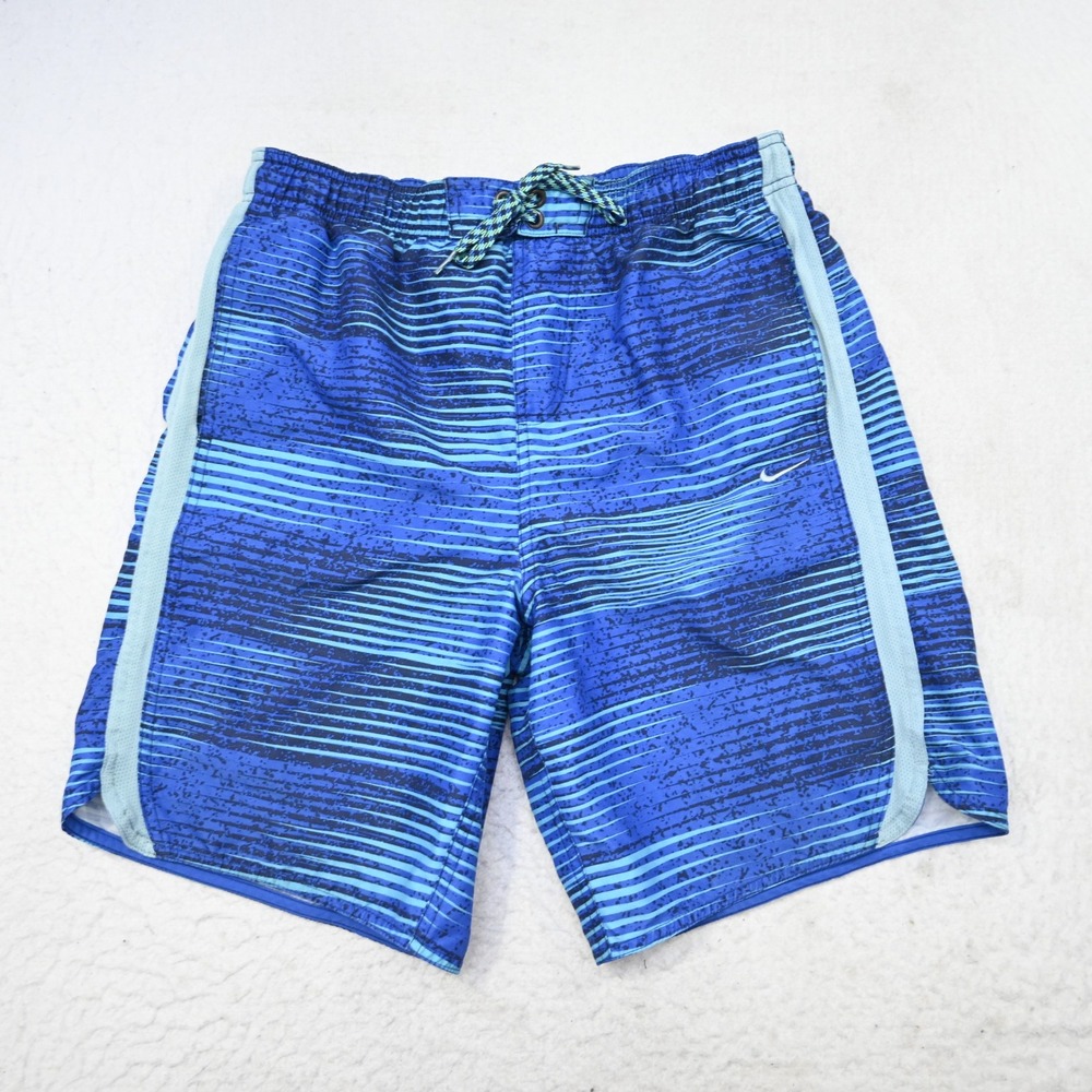 Nike Swim Trunks Men M Blue Striped Mesh Lined‎ Board Shorts 9"